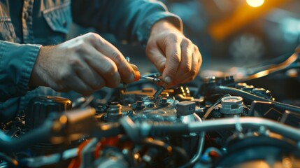 Close-up of a Mechanic Repairing a Car Engine