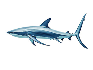 Fototapeta premium Lifelike digital illustration of a sleek blue shark swimming underwater.