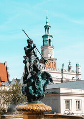 Historical Statue at Stary Rynek Square in Poznań, Poland, with a Beautiful Blue Sky © explorateurphotos