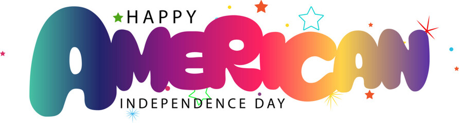 Obraz premium happy American independence day text, 4th of July greeting card with brush stroke background, Happy Independence Day. Vector illustration.