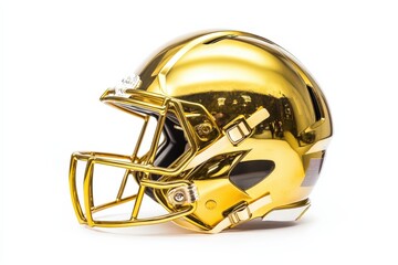 Fototapeta premium Gold Football Helmet: Modern Design with Gold Finish and Isolated Profile View