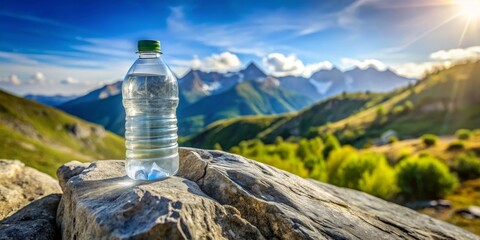 Obraz premium Water Bottle on a Rock in the Mountains, Mountain, Landscape