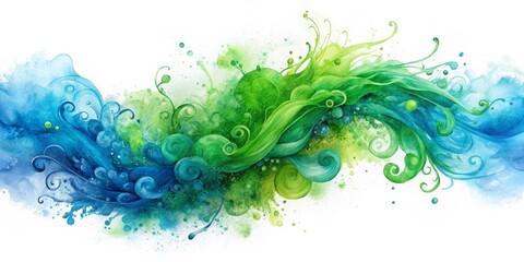 Naklejka premium Watercolor Abstract Green Blue Swirls, watercolor, abstract ,art