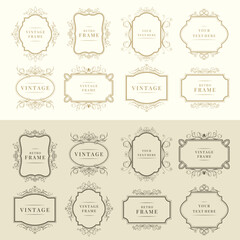 Vintage calligraphic decorative frames template set. Elegant retro ornamental borders, floral ornaments. Vector illustration