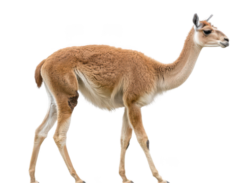 Graceful vicuña standing elegantly against a white background.
