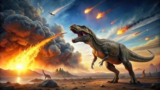 Close-up view of asteroid impact causing extinction of dinosaurs