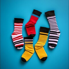 Mismatched socks thrown in the air, capturing the playful spirit of National Sock Day