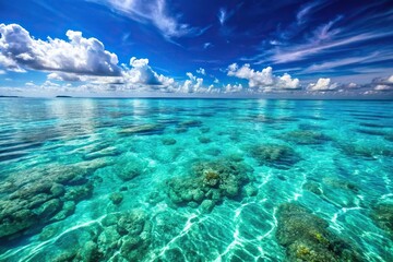 Fototapeta premium Close-up view of crystal clear turquoise ocean water over tropical reef