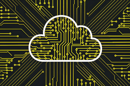 Circuitry cloud against parallel lines emphasizes technological essence