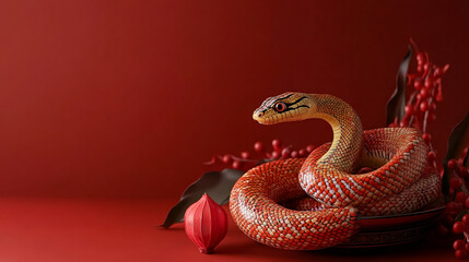 Fototapeta premium chinese lunar new year with lantern and traditional lion dance background, year of the snake festival celebration background