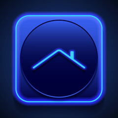 House roof simple icon vector. Flat design. Blue neon style on button. With shadow