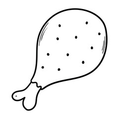 Hand drawn doodle fried chicken leg on white background.