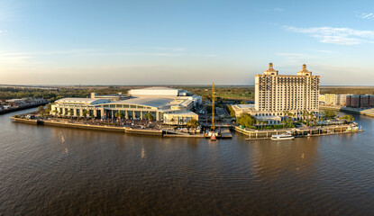 Savannah convention center in Savannah, Georgia. Waterfront American architecture. Southern USA...