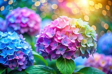 Fototapeta premium Long Exposure of Multicolored Hydrangea macrophylla Flowers in Bloom
