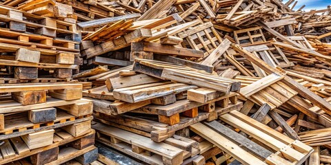Fototapeta premium Close-up view of wood pallets in a pile of woody debris ready for recycling