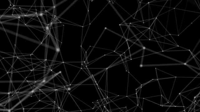 An abstract 3D network of interconnected lines and nodes on a dark background, representing technology, data, and connectivity concepts. network of interconnected lines on lack background. 