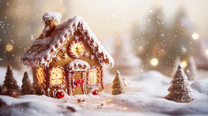 Delightful gingerbread house in a winter wonderland a festive scene of sweetness and joy