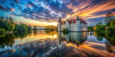 Fototapeta premium Long Exposure of Schloss Ahrensburg at Twilight â€“ Capturing the Enchantment of Germany's Historic Castle