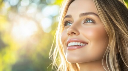 Fototapeta premium Joyful Woman Smiling in Natural Light