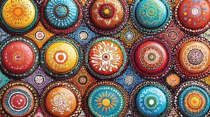 Colorful Painted Stones Mosaic Pattern.