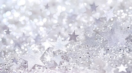 Obraz premium Silver glitter texture white sparkling shiny wrapping background Silver Sequins in Abstract Focus