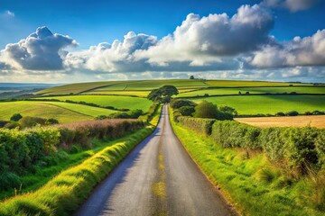 Fototapeta premium Scenic countryside road passing through Cornwall farmland