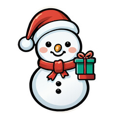 snowman with gift sticker ornament