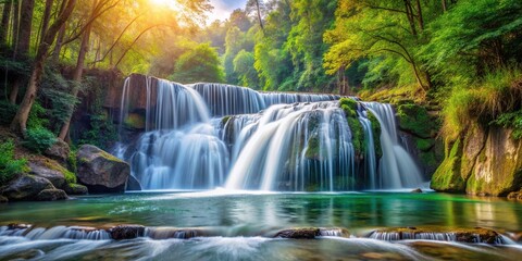 Close-up waterfall on mountain river in forest