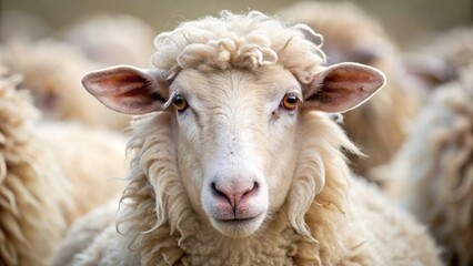 Close-up white sheep curly fleece Forced Perspective