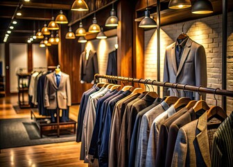 Naklejka premium Low Light Photography of Men's Clothing on Hangers in a Modern Clothing Store