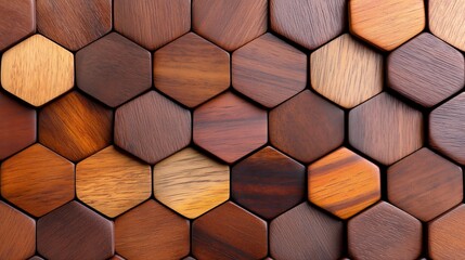 Wooden hexagonal cells ornament banner background copy space. Stylish timber pattern image backdrop empty. Wood elements of home decor concept composition top view, copyspace