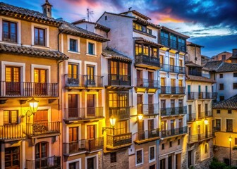 Low Light Photography of Stunning Cuenca Houses with Elegant Facades and Windows