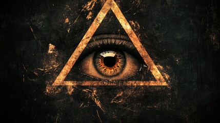 Eye of Providence on black background. All-seeing God's eye in triangle. Illuminati and Freemasons mystical symbol