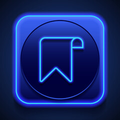 Bookmark logo simple icon vector. Flat design. Blue neon style on button. With shadow