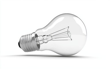 A single light bulb, isolated on a white background, with the clear glass and filament visible inside the bulb