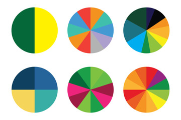 Pie chart set, Circle icons for infographic. Colorful diagram collection with ,3,4,5,6,7,8 sections and steps. Pie chart for data analysis, business presentation, UI, web design. Vector illustration.