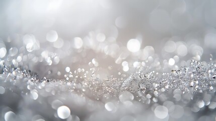 Fototapeta premium Silver glitter texture white sparkling shiny wrapping background Silver Sequins in Abstract Focus
