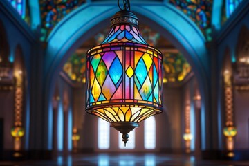 Colorful Stained Glass Chandelier in Elegant Setting