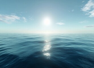 Obraz premium Calm ocean view under a bright sun with clear skies during midday