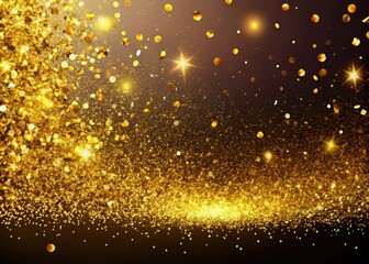Luxurious Gold Particle Glitter Background with Falling Confetti and Magic Light Effects for Elegant Designs