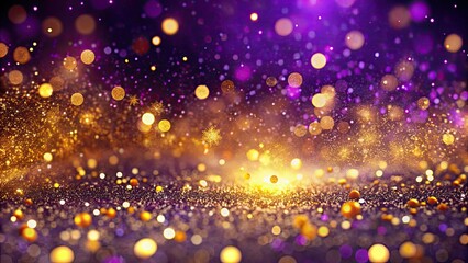 Obraz premium Luxurious purple background featuring sparkling gold particles and glitter, designed for elegant aesthetics. Perfect for enhancing creative projects and making an impression with style.