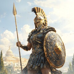 A powerful Spartan warrior in full armor.