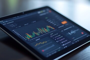 Close-up of digital tablet displaying financial charts