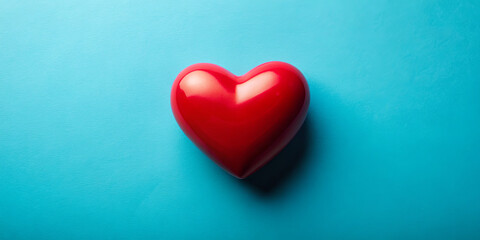 Fototapeta premium The vibrant red heart stands out against a soothing blue backdrop, evoking feelings of love and warmth in a simple, yet striking arrangement