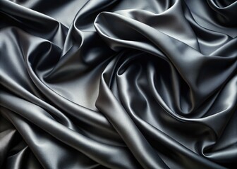 Fototapeta premium Luxurious Smooth Black Silk Fabric with Elegant Waves and Glossy Texture for Design Projects