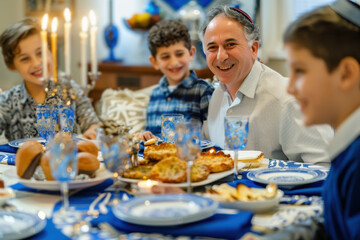 Joyful Hanukkah Family Celebration with Traditional Dinner and Menorah Lighting