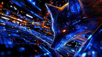 Fototapeta premium A stylized fox made of glowing blue and orange lines.