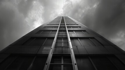 Fototapeta premium Business Climb: Professionals Ascending Skyscraper Ladder for Urban Market Opportunities