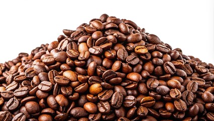 Obraz premium Coffee beans stacked with wide angle perspective