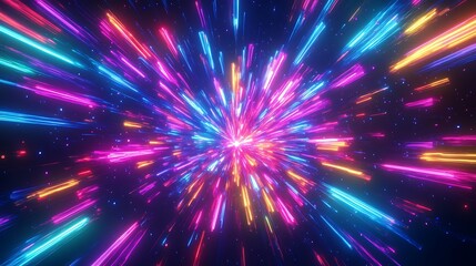 Obraz premium Radiating Neon Light Burst, futuristic flashes, Motion lights, Colorful Streaks on Dark Background
